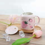 Gaeaspace  -  1pc 400ml Cute Fruits Mugs Creative Can Cartoon Ceramic Mug With Straw Lid Milk Tea Mug Office Home Travel Coffee Water Cup