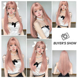 Gaeaspace  -  Rose pink wig female synthetic long hair natural air bangs long straight hair fashion jk suitable for female cosplay party