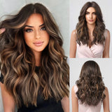 Gaeaspace  -  Long Ombre Brown Hair Wig for Women Synthetic Curly Hair Wig Middle Parting 26"