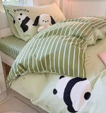 Gaeaspace  -  Cute cartoon green panda bedding set 1.2 1.5 1.8,twin full queen lovely cotton home textile bed sheet pillow case quilt cover