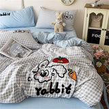 Gaeaspace  -  Cartoon Embroidery Duvet Cover Set No Filler with Flat Sheet Pillowcases Single Double Queen Girls Korean Bedding Sets Textiles