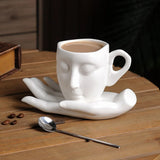 Gaeaspace  -  260ml Ceramic Face Coffee Cup Dish with Spoon European Character Mug Decor Afternoon Camellia Tea Coffee Cup Breakfast Milk Mug