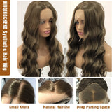 Gaeaspace  -  Brown Wig Synthetic Lace Wig Honey Brown Wavy Wig Long Brown Lace Front Wig Glueless Hair Wig Dark Brown Wigs for Women Fashion