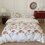 Gaeaspace  -  100% Cotton Bohemia Style Flowers Embroidery Queen King Size 4pcs Bedding Set Vintage Rural Duvet Cover Set Bed Sheet Pillowcase