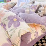 Gaeaspace  -  Winter Thickened Warm Flannel Queen Bedding Set Home Textile Cartoon Cute Duvet Cover Sheet Pillowcase 4pcs Luxury Bed Linen Set