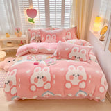 Gaeaspace  -  Winter Thick Warm Plush Comforter Cover Queen Bedding Sets Cartoon Quilt Cover Bed Sheet Pillowcase 4pcs Luxury Bed Linens