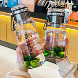 Gaeaspace  -  Sports Glass Water Bottle 2L Capacity Free Cup Cover (with Shoulder Strap)  Portable Leak-proof Drinking Stainless Steel Lid