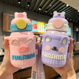 Gaeaspace  -  Cute Panda Stainless Steel Water Bottle For Children Girl 550ml Thermal Coffee Milk Tea Bottle Hot Cold Water Thermos With Straw