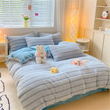 Gaeaspace  -  Rabbit Plush Bedding Set Milk Velvet Winter Warm Four Piece Set Thicken Quilt Cover Bed Linen Pillowcase Home King Bedroom Decor