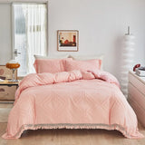 Gaeasapce  -  Cut Flower Tassel Bedding Sets Grey Pink White Duvet Cover And Pillowcase Set Quilt Cover Set Queen King Bed Set Home Summer