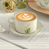 Gaeaspace  -  380ML Coffee Cups Saucer Set Retro Ceramic with Handle Lily of The Valley  Luxury Afternoon Tea Cup and Saucer Milk Mocha Cup