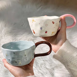 Gaeaspace  -  300ml Hand-painted Flower Ceramic Coffee Cup Cute Style Print Porcelain Handmade Breakfast Milk Juice Tea Chocolate Handle Mug