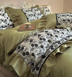 Gaeaspace  -  Elegant embroidery flower green cream beding set,full queen king fairyfair cotton home textile bed sheet pillow case quilt cover