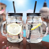 Gaeaspace  -  450ml Mason Jar Mugs with Handles Old Fashioned Glass Bottle Juice Drink Clear Glass Water Bottle With Cover Straw Drinkware Cup