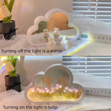 Gaeaspace  -  INS Handmade DIY Cloud Tulip Mirror Small Night Light INS Girl Heart Living Room Desktop Decoration Birthday Gift Holiday Gift