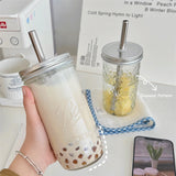 Gaeaspace  -  Ins Boba Milk Tea Glass Water Cup With Straw Lid Large Capacity Clear Heat Resistance Glass Coffee Bubble Juice Cold Drink Cups