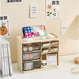 Gaeaspace  -  Kawaii Transparent Desk Organizer Storage Box Handle Drawer Stationery Pen Holder Sticky Note Tape Storage Box Organizer Rack