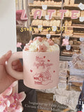 Gaeaspace  -  Simple Pink Snow House Matte Ceramic Cup Ins Style Korean Style Girl Heart Breakfast Coffee Milk Cute Mug Household Dessert Cup