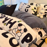 Gaeaspace  -  Winter Thickened Warm Flannel Queen Bedding Set Home Textile Cartoon Cute Duvet Cover Sheet Pillowcase 4pcs Luxury Bed Linen Set