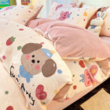 Gaeaspace  -  Winter Thickened Warm Flannel Queen Bedding Set Home Textile Cartoon Cute Duvet Cover Sheet Pillowcase 4pcs Luxury Bed Linen Set