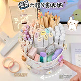 Gaeaspace  -  Office Supplies Rotary Pen Holder Student Desktop Large Capacity Divided Stationery Sorting and Storage Box Girl Cosmetics Box