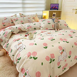 Gaeaspace  -  Soft Bedding Set Cute Rabbit Sheep Duvet Cover Flat Sheet Pillowcases Twin Queen Size Bed Linen Boys Girls Home Textile