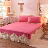 Gaeaspace  -  Korean Princess Style Bedding Set Soft Thickened Duvet Cover Bed Sheet Skirt and Pillowcases Cute Bow Girls Pink Comfort Cover