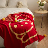 Gaeaspace  -  Knitted Blanket Cotton Red Portable Air Conditioning Blankets Leisure Bed Cover Sofa Office Napping Camping Travel Throw Blanket