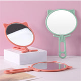 Gaeaspace  -  1pc Simple Cat Ears Handheld HD Makeup Mirror Portable Foldable Dual-Use Desktop Mirror Affordable Student Handle Makeup Mirror