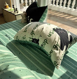 Gaeaspace  -  Cute fashion black cat green letter bedding set kid,twin full queen modern cotton home textile bed sheet pillow case quilt cover