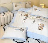 Gaeaspace  -  Cute embroidery lion fox zebra bedding set kid,twin full queen king lovely cotton home textile bed sheet pillow case quilt cover