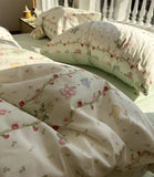 Gaeaspace  -  Romantic floral rabbit strawberry green pink bedding set,twin full queen cotton home textile bed sheet pillow case quilt cover