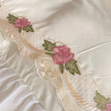 Gaeaspace   -  Korean Style Brushed Floral Chiffon Ruffles Girls Bed Skirt Single Queen Bedding Set Duvet Cover Set Bed Sheet Set Pillowcases