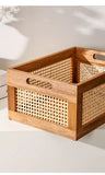 Gaeasapce  -  Japanese Desktop Solid Wood Storage Box Retro Rattan Woven Storage Basket Home Books Snacks Cosmetics Organizer Bo