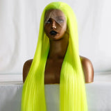 Gaeaspace  -  Green Wig Straight Synthetic Lace Front Wig Long Fluorescent Neon Green Hair Wig Glueless Wigs for Women Ready to Wear Yellow