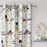 Gaeaspace  -  Korean Cartoon Astronaut and Rocket Printed Curtain Beige High Blackout Window Drapes Grommet For Bedrooms Childrens Room