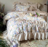 Gaeaspace  -  Vintage fairyfair flower rose bedding set,full queen king elegant ruffled double home textile bed sheet pillow case quilt cover