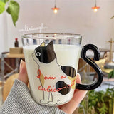 Gaeasapce  -  Cute Cat Heat Resistant Glass Cup for Home, Breakfast Milk Cup, Cartoon Casual Coffee Cup, Japanese Style, Ins