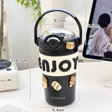 Gaeaspace  -  Cute Thermos For Hot Coffee Tea Travel Mug Stainless Steel Water Bottle Insulated Tumbler Portable Vacuum Flask Thermal Cup450ml