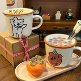 Gaeaspace  -  Kawaii Puppy Korean Coffee Cup Mug Cute Water Ceramic Handmad Milk Tea Water Juice Mocha Lover Breakfast Cup Birthday Gift 300ml