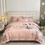 Gaeaspace  -  Pink Flowers Chinese Traditional Egyptian Cotton Bedding Set Queen King Size Bedlinens Fitted Sheet Duvet Cover Set