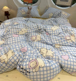 Gaeaspace  -  Cute cat blue plaid bedding set single double teen,twin full queen lovely cotton home textile bed sheet pillow case quilt cover