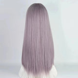 Gaeaspace  -  Synthetic Long Straight Gray Purple Women Wig with Bangs Middle Part Lolita Cosplay Heat Resistant Wig for Daily Party