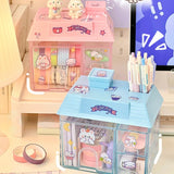 Gaeaspace  -  Transparent Desktop Storage Box Creative Small House Pen Holder Student Kawaii Stationery Cosmetic Organizer Rack Drawer Cute