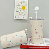 Gaeaspace  -  316 Stainless Steel Thermos Bottle For Girls Double Layer Thermal Coffee Cup With Straw Cherry Blossom Drinking Cup Travel Mugs