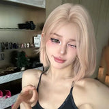 Gaeaspace  -  Short Pink Wig Bob 8inch Straight Blonde Wigs for Women Lolita Cosplay Synthetic Wigs for Daily Use Heat-resistant 가발