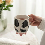 Gaeaspace  -  1pc 500ml 17oz Cute Cartoon Ceramic Cup Creative Cow Pattern and Footed Water Mug Cup Coffee Milk Cup Gifts for Friend Kids