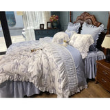 Gaeaspace  -  French Vintage Rural Floral Princess Bed Skirt Bedding Set Romantic White Lace Edge 400TC Cotton Quilt/Duvet Cover Set Pillowcas