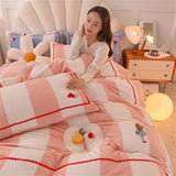 Gaeaspace  -  Milk Velvet Bedding Sets Embroidered Printed Bed Linen Thicken Warm Quilt Cover Sheet Pillowcase Twin Queen King Bedroom Decor