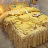 Gaeaspace  -  Princess Ruffle Sweet Heart Bedding Sets Brushed Quilt Cover Bed Sheet Girls Kids Duvet Cover Decor Home Textiles